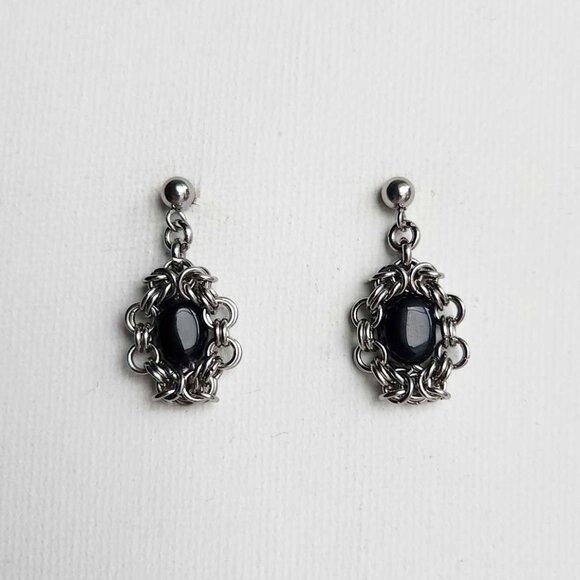 Vintage Victorian gothic style black onyx and intricate silver earrings - Picture 1 of 7